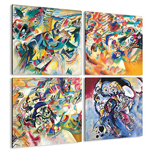 Giallobus - 4 Quadrate mit Mehreren Feldern - Vassily Kandinsky - Kandinskys schönste Werke - Sammlung 4 - MDF-Holz - 29,7x29,7 - x 4 Stück von Giallobus