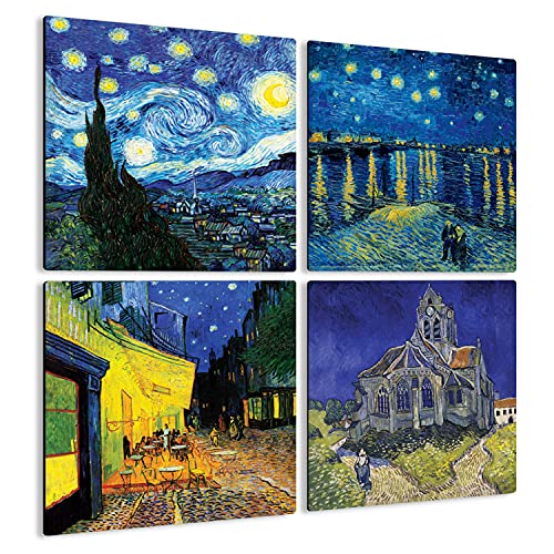 Giallobus - 4 Quadrate mit Mehreren Feldern - Vincent Van Gogh - Van Goghs schönste Werke - Sammlung 1 - MDF-Holz - 29,7x29,7 - x 4 Stück von Giallobus