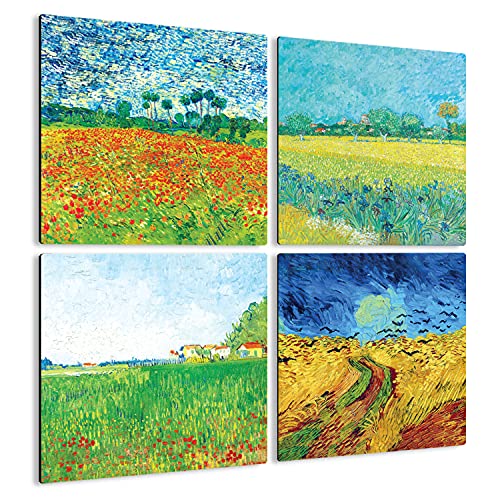 Giallobus - 4 Quadrate mit Mehreren Feldern - Vincent Van Gogh - Van Goghs schönste Werke - Sammlung 4 - MDF-Holz - 29,7x29,7 - x 4 Stück von Giallobus