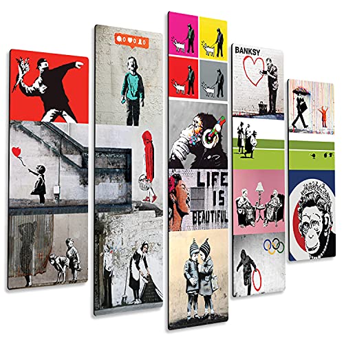 Giallobus - 5 Multi Panel Art Board - Banksy - Banksy Collage - MDF-Holz - 140x100 von Giallobus