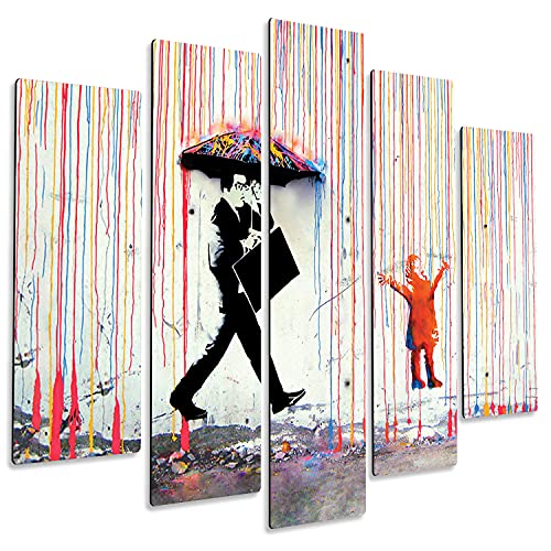 Giallobus - 5 Multi Panel Art Board - Banksy - Regen der Farben - MDF-Holz - 140x100 von Giallobus