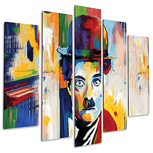 Giallobus - 5 Multi Panel Art Board - Charlie Chaplin - MDF-Holz - 140x100 von Giallobus