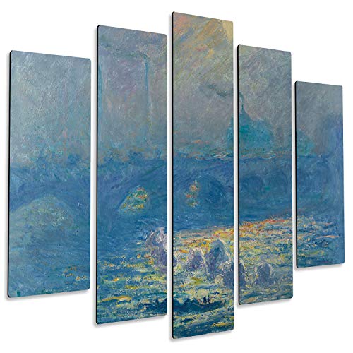 Giallobus - 5 Multi Panel Art Board - Claude Monet - Die Waterloo-Brücke - MDF-Holz - 140x100 von Giallobus