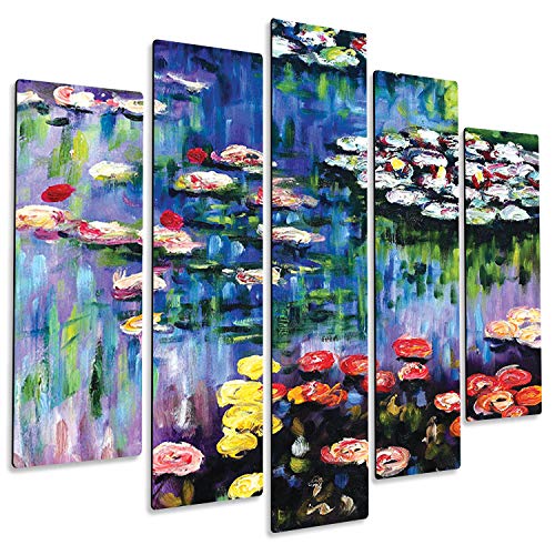 Giallobus - 5 Multi Panel Art Board - Claude Monet - Seerosen im Teich in Giverny - MDF-Holz - 140x100 von Giallobus