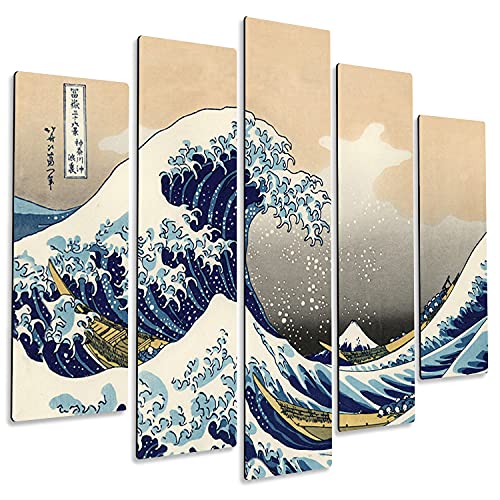 Giallobus - 5 Multi Panel Art Board - Hokusai - Die große Welle von Kanagawa - MDF-Holz - 140x100 von Giallobus