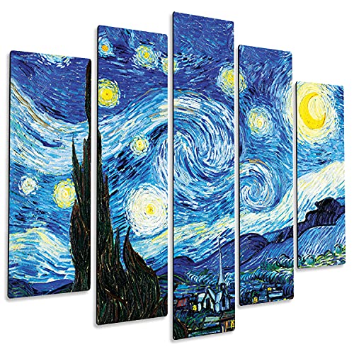 Giallobus - 5 Multi Panel Art Board - Vincent Van Gogh - Sternenklare Nacht - MDF-Holz - 140x100 von Giallobus