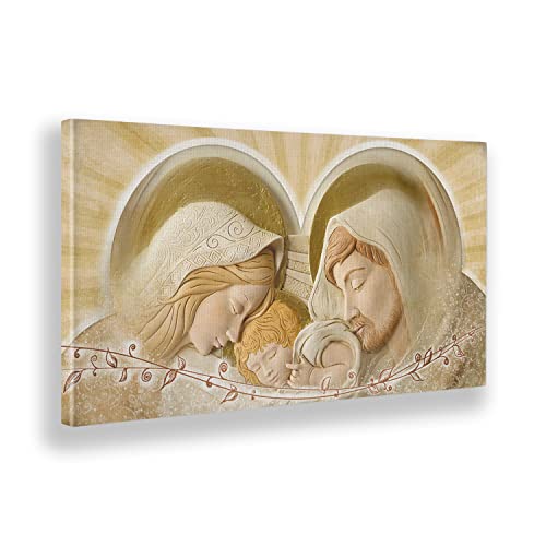 Giallobus - Gemälde - 11 - Religiöses Bild - Segen der Heiligen Familie - Leinwand mit Standardrahmen - 35x17,5 - Bereit zum Aufhängen - Moderne Gemälde für zu Hause von Giallobus