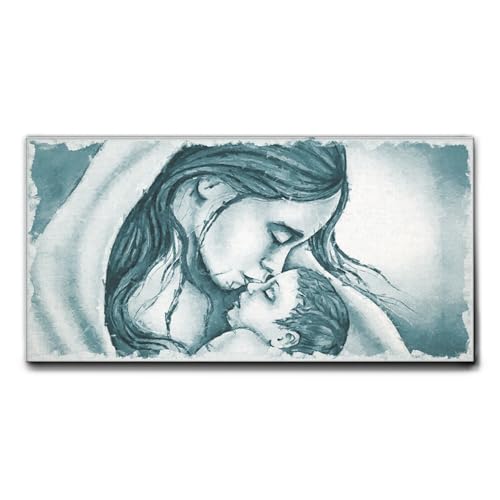 Giallobus - Gemälde - 20 - Kuss der Maria an Jesus - himmlisch - Leinwand mit Standardrahmen - 100x50 - Bereit zum Aufhängen - Moderne Gemälde für zu Hause von Giallobus