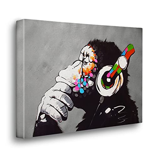 Giallobus - Gemälde - Banksy - DJ AFFE - Bereit zum Aufhängen - Moderne Gemälde für zu Hause (Premium Loom Canvas mit hoher Dicke, 140x100 Premium-Leinwand) von Giallobus