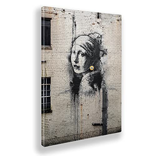 Giallobus - Gemälde - Banksy - Das Mädchen mit dem Perlenohrring - Leinwand - 50x70 - Bereit zum Aufhängen - Moderne Gemälde für zu Hause von Giallobus