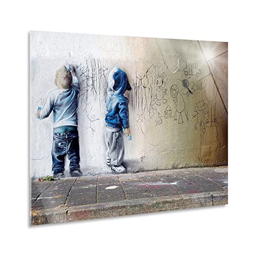 Giallobus - Gemälde - Banksy - Graffiti-Kinder - Acrylglas - 140x100 - Bereit zum Aufhängen - Moderne Gemälde für zu Hause von Giallobus