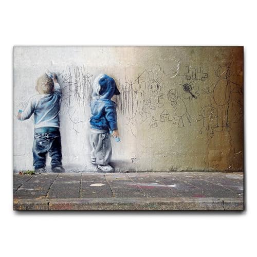 Giallobus - Gemälde - Banksy - Graffiti-Kinder - Leinwand mit Standardrahmen - 100x70 - Bereit zum Aufhängen - Moderne Gemälde für zu Hause Giallobus - Gemälde - Banksy - Graffiti-Kinder - Leinwand mit Standardrahmen - 100x70 - Bereit zum Aufhängen - Moderne Gemälde für zu Hause von Giallobus