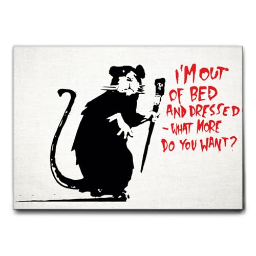 Giallobus - Gemälde - Banksy - Ich Bin aus dem Bett und angezogen - Leinwand - 100x70 - Bereit zum Aufhängen - Moderne Gemälde für zu Hause von Giallobus