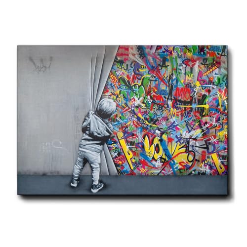 Giallobus - Gemälde - Banksy - Kind öffnet den Vorhang - Premium Loom Canvas mit hoher Dicke - 140x100 - Bereit zum Aufhängen - Moderne Gemälde für zu Hause Giallobus - Gemälde - Banksy - Kind öffnet den Vorhang - Premium Loom Canvas mit hoher Dicke - 140x100 - Bereit zum Aufhängen - Moderne Gemälde für zu Hause von Giallobus