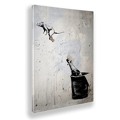 Giallobus - Gemälde - Banksy - Maus auf dem Flaschenverschluss - Leinwand - 70x100 - Bereit zum Aufhängen - Moderne Gemälde für zu Hause von Giallobus
