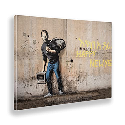 Giallobus - Gemälde - Banksy - Steve Jobs - Leinwand - 140x100 - Bereit zum Aufhängen - Moderne Gemälde für zu Hause von Giallobus