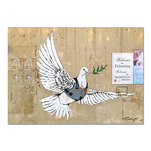 Giallobus - Gemälde - Banksy - Taube Bethlehem - Acrylglas - 140x100 - Bereit zum Aufhängen - Moderne Gemälde für zu Hause von Giallobus