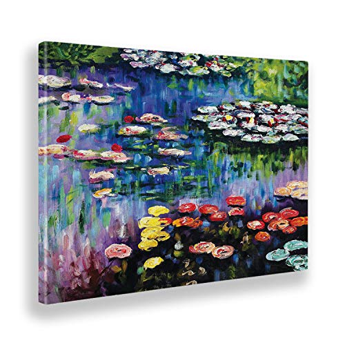 Giallobus - Gemälde - Claude Monet - Seerosen im Teich in Giverny - Leinwand - 100x70 - Bereit zum Aufhängen - Moderne Gemälde für zu Hause von Giallobus