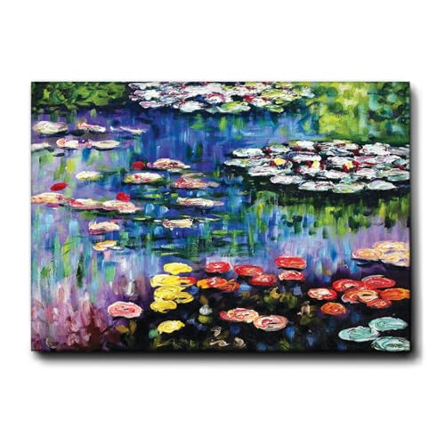 Giallobus - Gemälde - Claude Monet - Seerosen im Teich in Giverny - Premium Loom Canvas mit hoher Dicke - 140L x 100l cm - Bereit zum Aufhängen - Moderne Gemälde von Giallobus