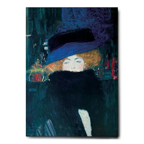 Giallobus - Gemälde - Gustav Klimt - Dame mit Hut und Federboa - Leinwand mit Standardrahmen - 70x100 - Bereit zum Aufhängen - Moderne Gemälde für zu Hause von Giallobus