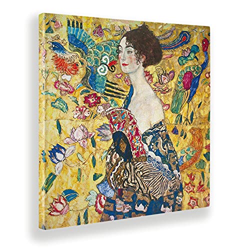 Giallobus - Gemälde - Gustav Klimt - Dame mit Ventilator - Leinwand - 100x100 - Bereit zum Aufhängen - Moderne Gemälde für zu Hause von Giallobus
