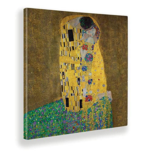 Giallobus - Gemälde - Gustav Klimt - Der Kuss - Leinwand mit Standardrahmen - 100x100 - Bereit zum Aufhängen - Moderne Gemälde für zu Hause von Giallobus