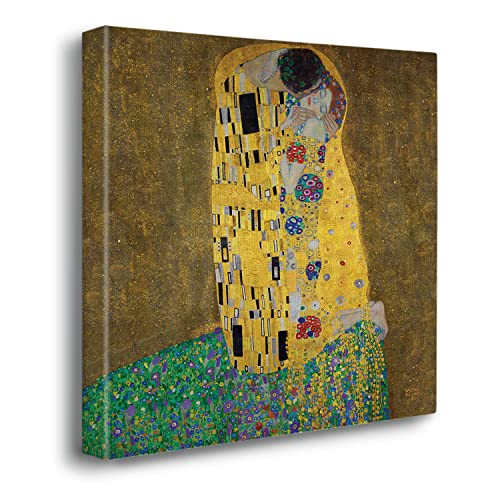 Giallobus - Gemälde - Gustav Klimt - Der Kuss - Premium Loom Canvas mit hoher Dicke - 100x100 - Bereit zum Aufhängen - Moderne Gemälde für zu Hause von Giallobus