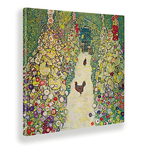 Giallobus - Gemälde - Gustav Klimt - Gartenweg mit Hühnern - Leinwand - 50x50 - Bereit zum Aufhängen - Moderne Gemälde für zu Hause von Giallobus