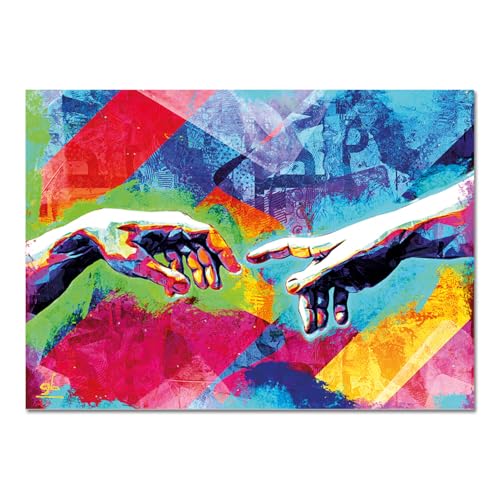Giallobus - Gemälde - Hände der Schöpfung Pop-Art - Acrylglas - 100x70 - Bereit zum Aufhängen - Moderne Gemälde für zu Hause von Giallobus