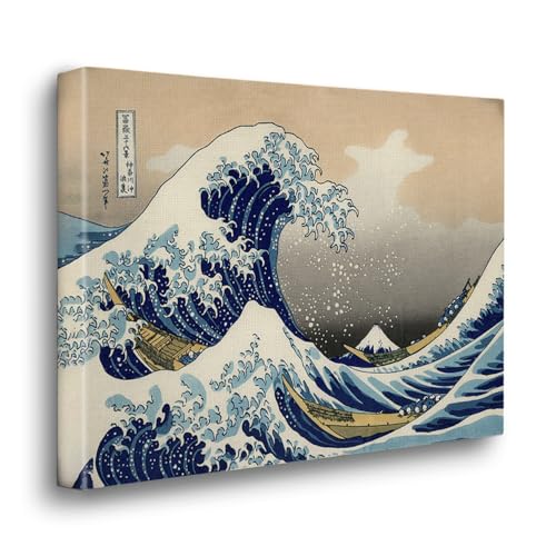 Giallobus - Gemälde - Hokusai - Die große Welle von Kanagawa - Leinwand Premium-Rahmen hohe Dicke 5cm - 140x100 - Bereit zum Aufhängen - Moderne Gemälde für zu Hause von Giallobus