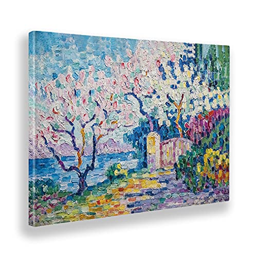 Giallobus - Gemälde - Paul Signac - Blühende Mandelbäume - Leinwand - 140x100 - Bereit zum Aufhängen - Moderne Gemälde für zu Hause von Giallobus