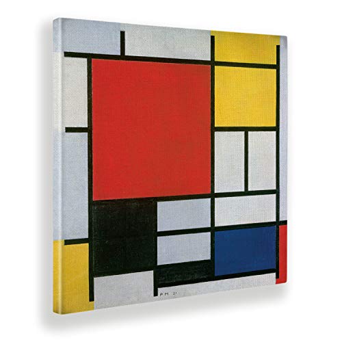 Giallobus - Gemälde - Piet Mondrian - Komposition n. 11 in Rot, Gelb, Blau und Schwarz - Leinwand - 50x50 - Bereit zum Aufhängen - Moderne Gemälde für zu Hause von Giallobus