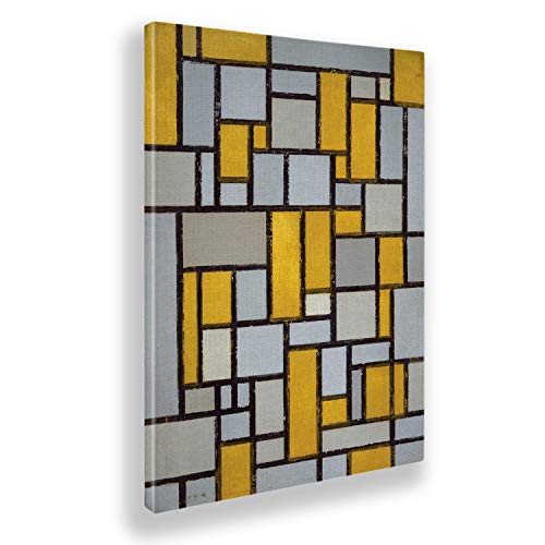 Giallobus - Gemälde - Piet Mondrian - Komposition n. 8 mit Farbebenen und grauen Linien - Leinwand - 100x140 - Bereit zum Aufhängen - Moderne Gemälde für zu Hause von Giallobus