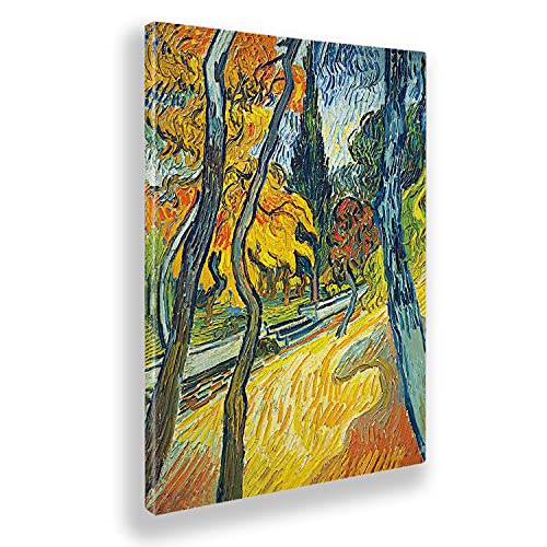 Giallobus - Gemälde - Vincent Van Gogh - Bäume im Garten der Anstalt - Leinwand mit Standardrahmen - 35x50 - Bereit zum Aufhängen - Moderne Gemälde für zu Hause von Giallobus