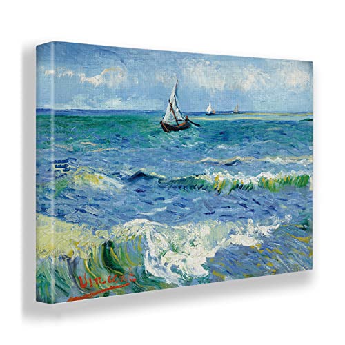 Giallobus - Gemälde - Vincent Van Gogh - Das Meer bei Les Saintes Maries - Leinwand Premium-Rahmen hohe Dicke 5cm - 140x100 - Bereit zum Aufhängen - Moderne Gemälde für zu Hause von Giallobus