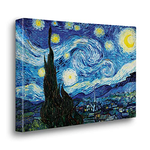 Giallobus - Gemälde - Vincent Van Gogh - Sternenklare Nacht - Leinwand Premium-Rahmen hohe Dicke 5cm - 140x100 - Bereit zum Aufhängen - Moderne Gemälde für zu Hause von Giallobus