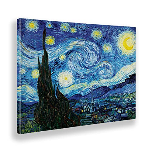 Giallobus - Gemälde - Vincent Van Gogh - Sternenklare Nacht - Leinwand mit Standardrahmen - 70x50 - Bereit zum Aufhängen - Moderne Gemälde für zu Hause von Giallobus