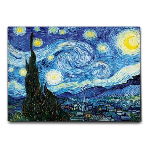 Giallobus - Gemälde - Vincent Van Gogh - Sternenklare Nacht - Leinwand mit Standardrahmen - 70x50 - Bereit zum Aufhängen - Moderne Gemälde für zu Hause von Giallobus