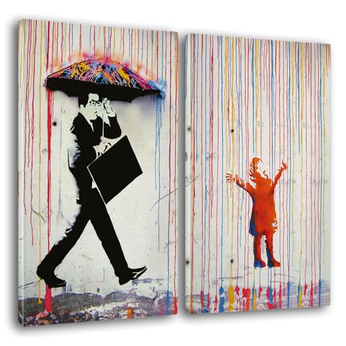 Giallobus - Große Gemälde im XXL-Format - Banksy - Street Art – Regen der Farben - Leinwand - 204x140cm | 2pcs. x 100x140cm - Moderne Gemälde für zu Hause von Giallobus