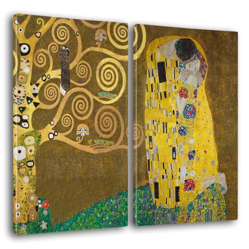 Giallobus - Große Gemälde im XXL-Format - Gustav Klimt - Berühmte Künstler - Der Kuss - Leinwand - 144x100cm | 2pcs. x 70x100cm - Moderne Gemälde für zu Hause von Giallobus