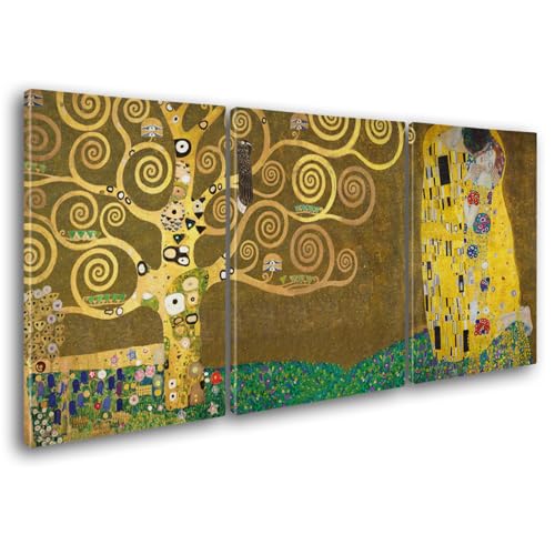 Giallobus - Große Gemälde im XXL-Format - Gustav Klimt - Berühmte Künstler - Der Kuss - Leinwand - 218x100cm | 3pcs. x 70x100cm - Moderne Gemälde für zu Hause von Giallobus