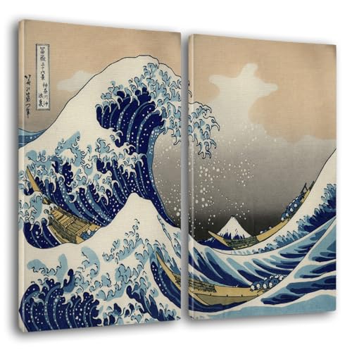 Giallobus - Große Gemälde im XXL-Format - Hokusai - Abstrakte Kunst - Die große Welle vor Kanagawa - Leinwand - 204x140cm | 2pcs. x 100x140cm - Moderne Gemälde für zu Hause von Giallobus