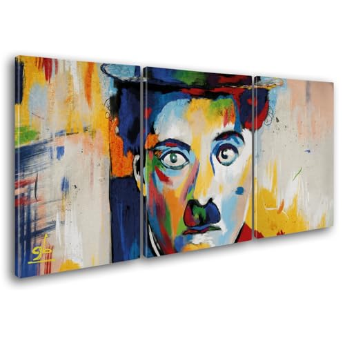 Giallobus - Große Gemälde im XXL-Format - Pop-Art - Charlie Chaplin - Leinwand - 218x100cm | 3pcs. x 70x100cm - Moderne Gemälde für zu Hause von Giallobus