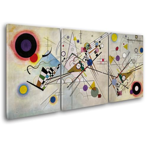 Giallobus - Große Gemälde im XXL-Format - Vassily Kandinsky - Abstrakte Kunst - Komposition Nr. 8 - Leinwand - 218x100cm | 3pcs. x 70x100cm - Moderne Gemälde für zu Hause von Giallobus