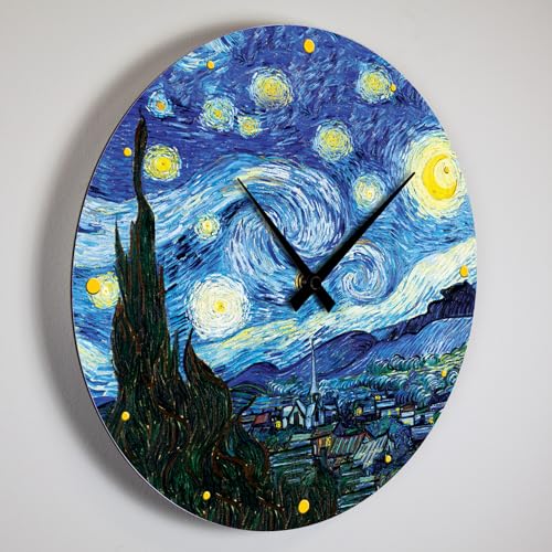 Giallobus - Linienuhr Basic - Vincent Van Gogh - Sternenklare Nacht - MDF-Holz - Basic 30x30 - Leiser Mechanismus – fertig zum Aufhängen – Moderne von Giallobus