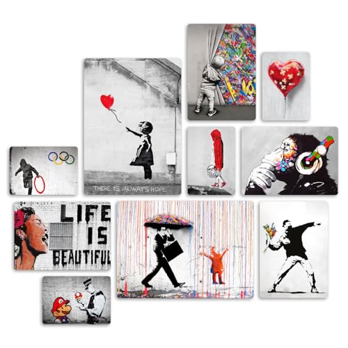 Giallobus - Satz von 10 mehrteiligen Gemälden - Banksy - Sammlung 1 - MDF-Holz - - 2 x 42x29,7cm - 4 x 29,7x21cm - 4 x 21x14,85cm - - Fertig zum Aufhängen – Gemälde von Giallobus