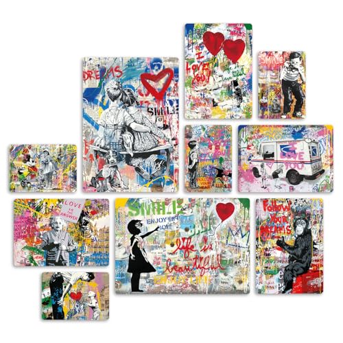 Giallobus - Satz von 10 mehrteiligen Gemälden - Banksy - Street Art 1 - MDF-Holz - - 2 x 42x29,7cm - 4 x 29,7x21cm - 4 x 21x14,85cm - - Fertig zum Aufhängen – Gemälde von Giallobus