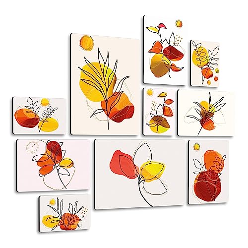Giallobus - Satz von 10 mehrteiligen Gemälden - Blumen 1 - MDF-Holz - 10 quadri| 2 x 42x29,7cm | 4 x 29,7x21cm | 4 x 21x14,85cm | - Fertig zum Aufhängen – Gemälde für zu Hause von Giallobus
