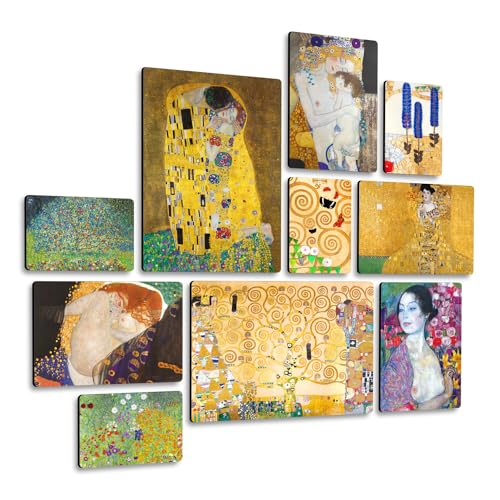 Giallobus - Satz von 10 mehrteiligen Gemälden - Gustav Klimt - Klimt 1 - MDF-Holz - - 2 x 42x29,7cm - 4 x 29,7x21cm - 4 x 21x14,85cm - - Fertig zum Aufhängen – Gemälde von Giallobus