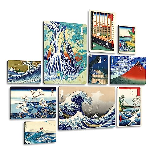 Giallobus - Satz von 10 mehrteiligen Gemälden - Hokusai Hiroshige - MDF-Holz - | 2 x 42x29,7cm | 4 x 29,7x21cm | 4 x 21x14,85cm | - Fertig zum Aufhängen – Gemälde für zu Hause von Giallobus